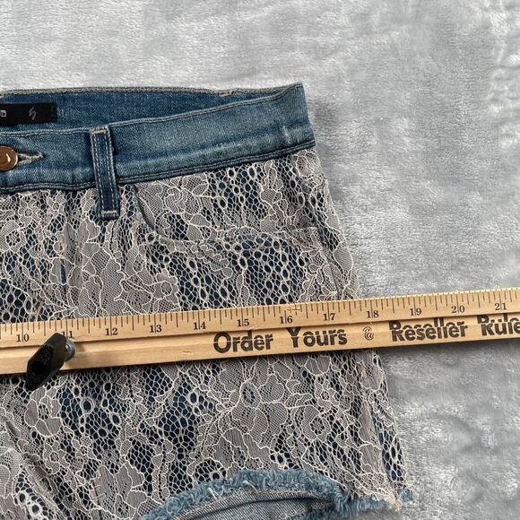 Joe's Jeans Shorts 28 Blue Denim Lace Overlay Cut Off Mid Rise Boho 2" Inseam - Picture 10 of 16